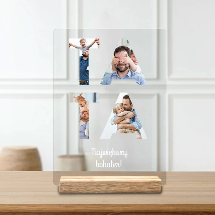Personalizowana tabliczka akrylowa ze zdjęciami. Prezent na Dzień Ojca.