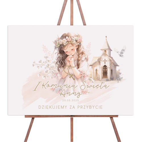 Personalizowany plakat na Komunię dziewczynki. Piękna dekoracja wnętrza.