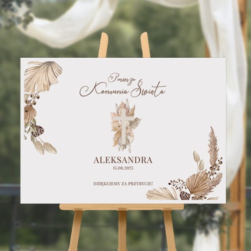 Plakat komunijny w stylu boho. Modna dekoracja na Komunię.