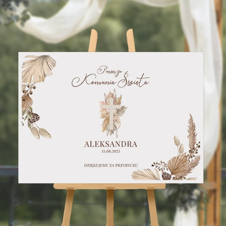 Plakat komunijny w stylu boho. Modna dekoracja na Komunię.