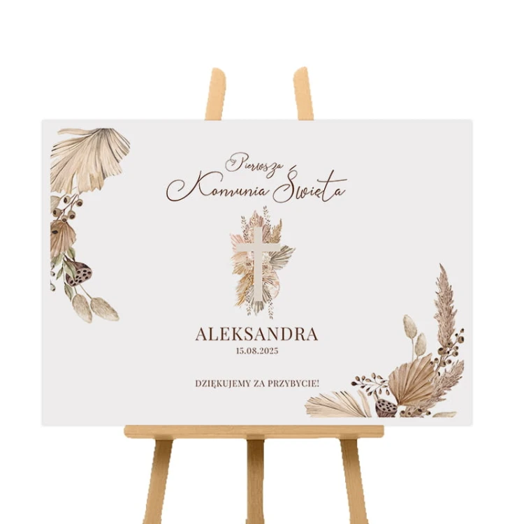 Personalizowany plakat na komunię dziecka. Styl boho.