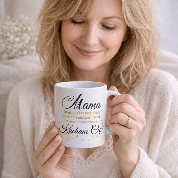 Kubek na prezent dla mamy. Na kubku efektowne złocenie.