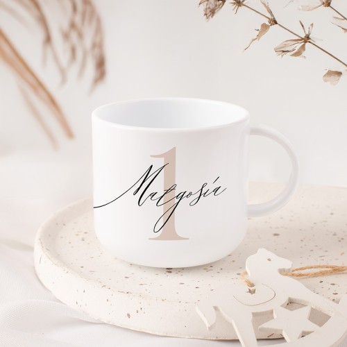 Kubek plastikowy z imieniem dziecka i dużą cyfrą 1. Prezent na roczek.