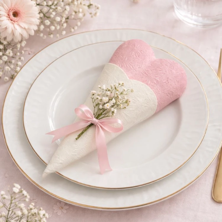 Tłoczone serwetki okrągłe w białym kolorze. Efektowna dekoracja stołu.