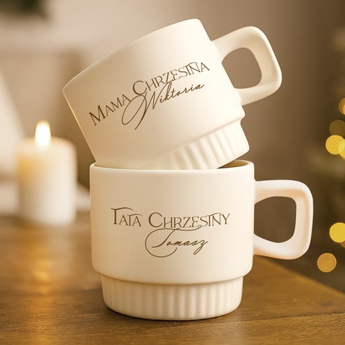 Kubek personalizowany dla mamy lub taty chrzestnych.