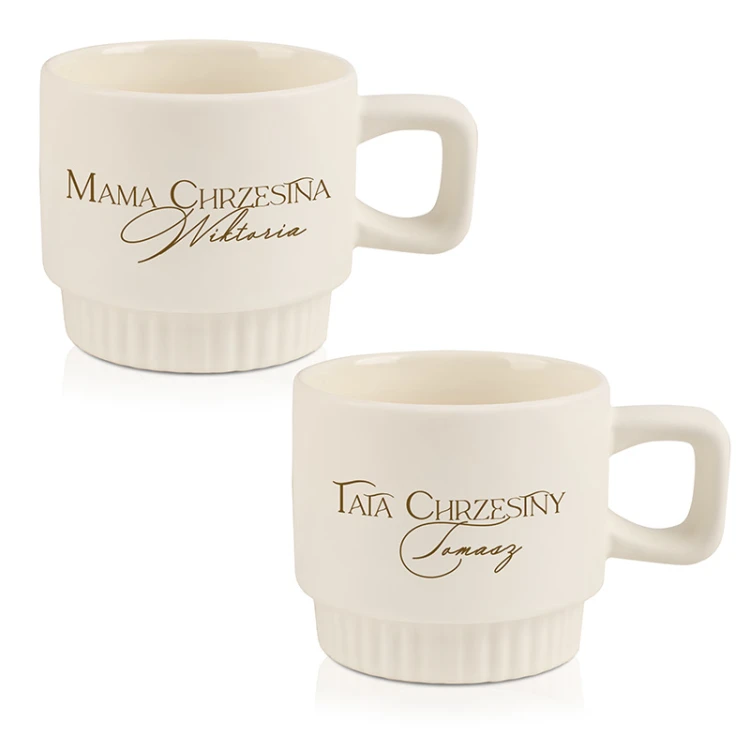 Kubki dla rodziców chrzestnych. Filiżanki ryflowane z imieniem.