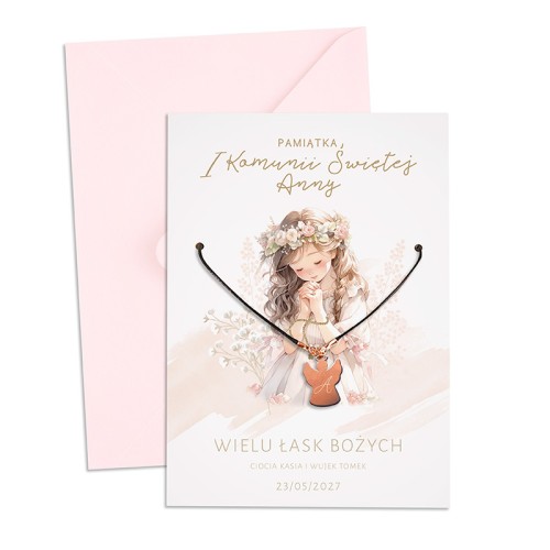 Personalizowana bransoletka aniołek na prezent komunijny dla dziewczynki.