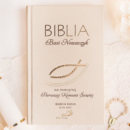 Biblia personalizowana na komunię. Prezent elegancki na Komunię Świętą.