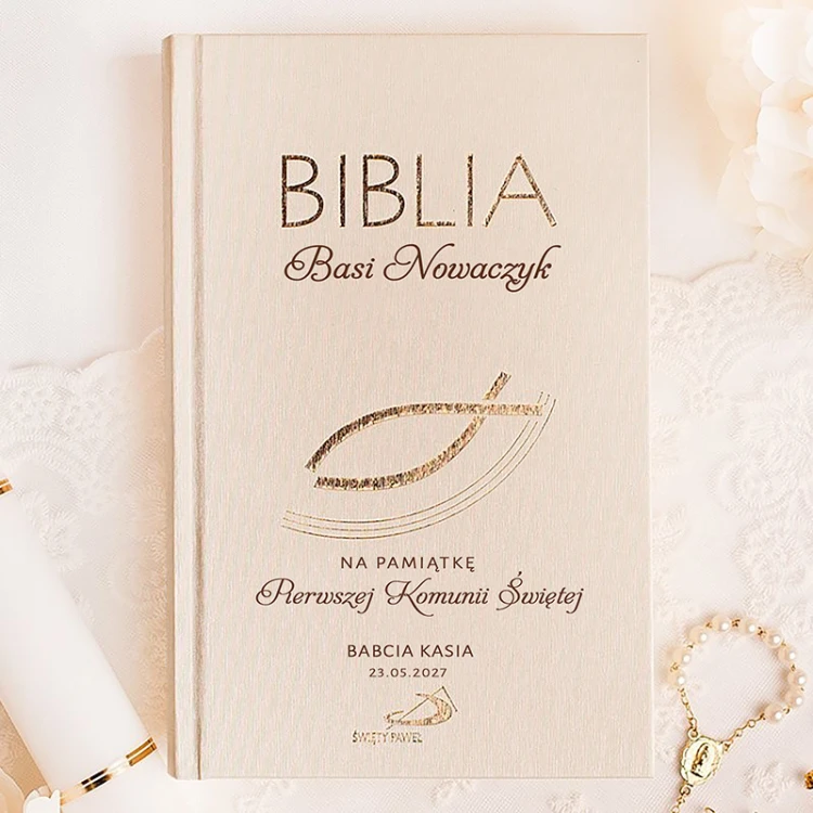 Biblia personalizowana na komunię. Prezent elegancki na Komunię Świętą.