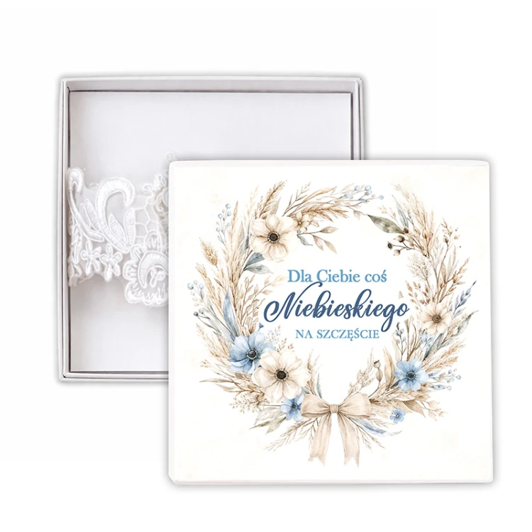 Pudełko prezentowe z podwiązką na prezent dla przyszłej panny młodej.