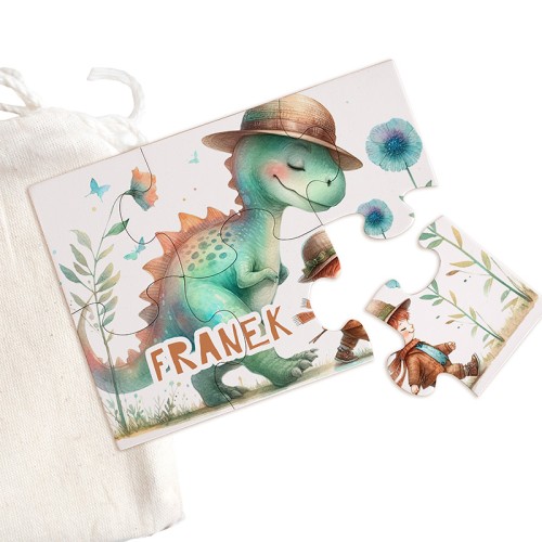 Puzzle z motywem dinozaurów. Prezent kreatywny dla chłopca.