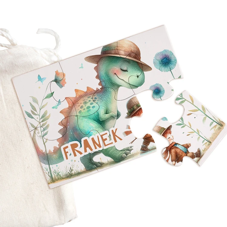 Puzzle z motywem dinozaurów. Prezent kreatywny dla chłopca.