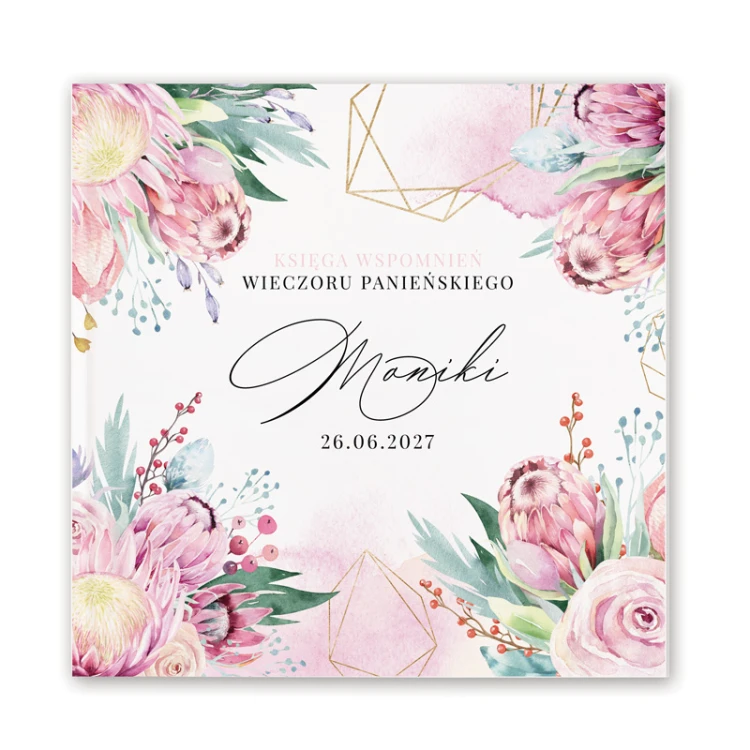 Personalizowany album księga na panieński, kwiatowy motyw graficzny.