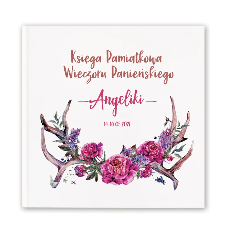 Personalizowana księga wieczoru panieńskiego z motywem kwiatowym.