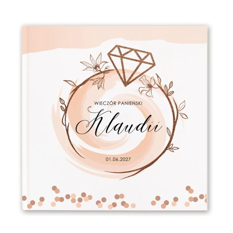 Personalizowana księga gości na wieczór panieński. Motyw pierścionka zaręczynowego.