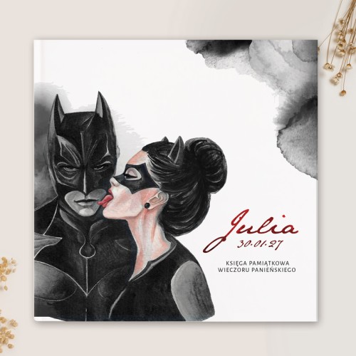 Księga na panieński z motywem catwoman i batmana.