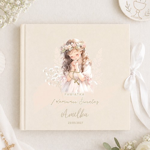Album welurowy ze wstążkami. Prezent komunijny dla dziewczynki.