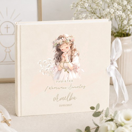 Elegancki album komunijny dla dziewczynki. Personalizowany prezent na Komunię.