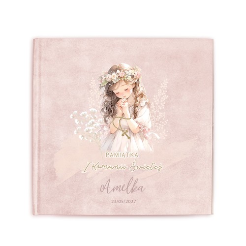 Welurowy album różowy na Komunię. Prezent dla dziewczynki.