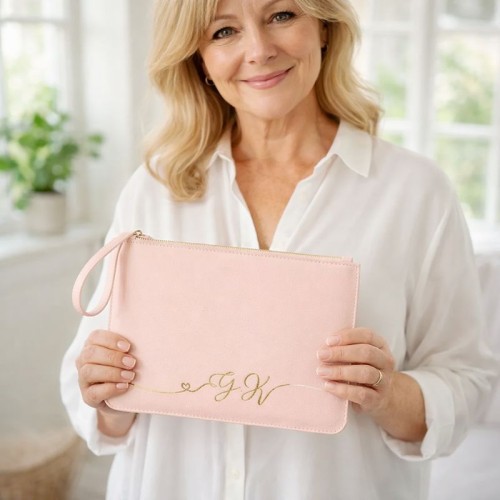 Elegancka kosmetyczka z personalizacją imienia w złotym kolorze.