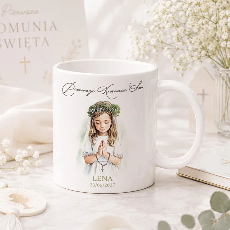 Personalizowany kubek z okazji pierwszej komunii świętej.