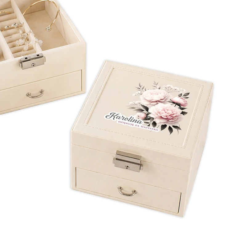 Personalizowana szkatułka do przechowywania biżuterii. Eleganckie podziękowanie ślubne dla świadkowej.