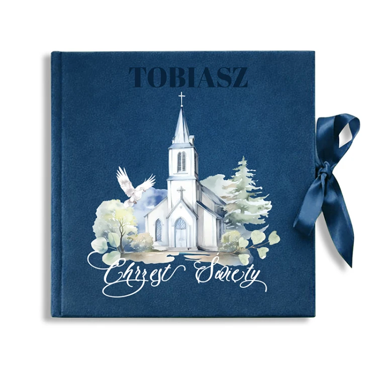 Album welurowy granatowy prezent na Chrzciny chłopca.