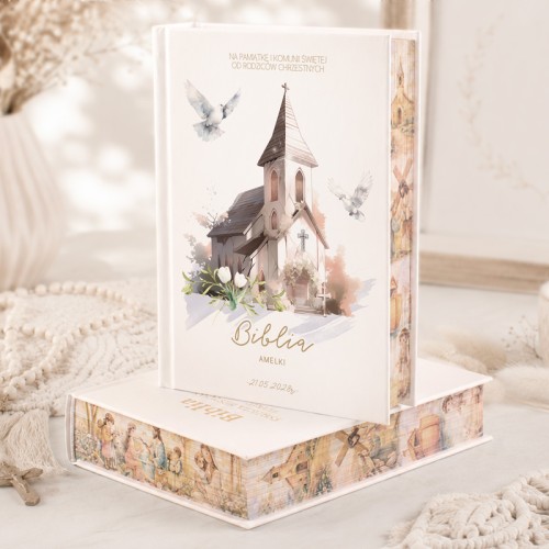 Personalizowana biblia komunijna dla dziecka z barwionymi brzegami