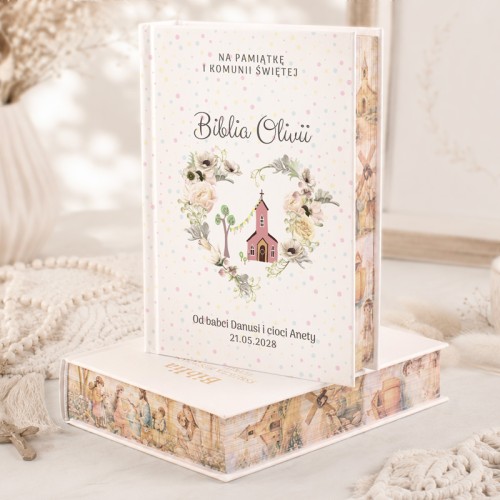 Biblia dla dziecka z barwionymi brzegami upominek komunijny.