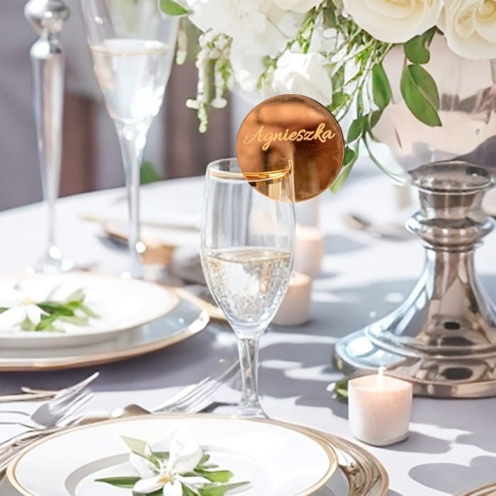 WINIETKA okrągła na kieliszek akrylowa złota dekoracja