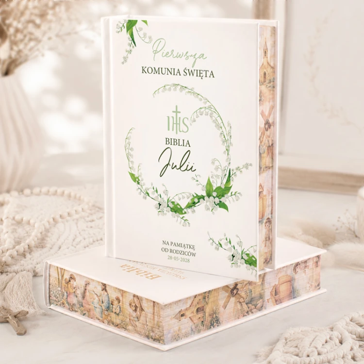 Biblia majowa konwalia prezent komunijny.