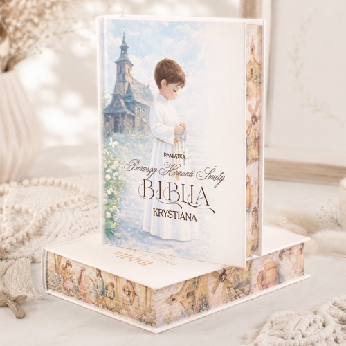 Ilustrowana Biblia dla chłopca komunijnego z barwionymi brzegami