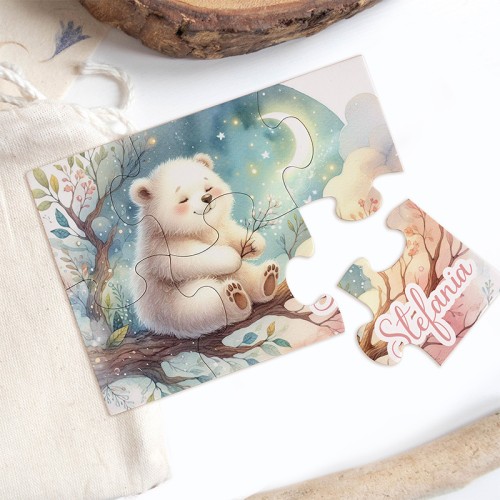 Puzzle personalizowane z motywem misia i personalizacją w postaci imienia.