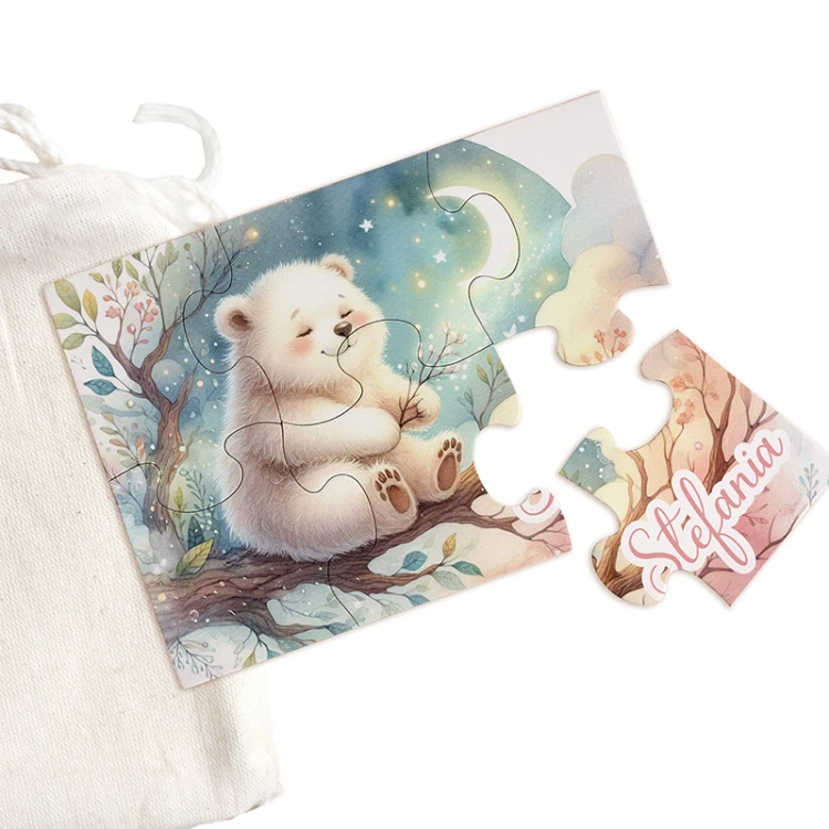 Personalizowane puzzle z imieniem i grafiką misia.