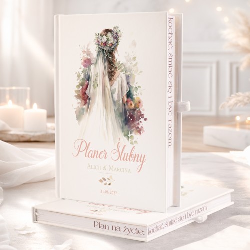 Personalizowany planer z grafiką Panny Młodej.