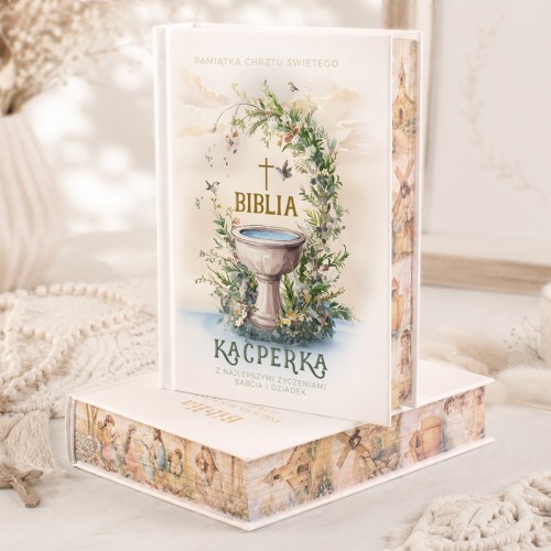 Personalizowana Biblia na Chrzest z ozdobnymi brzegami