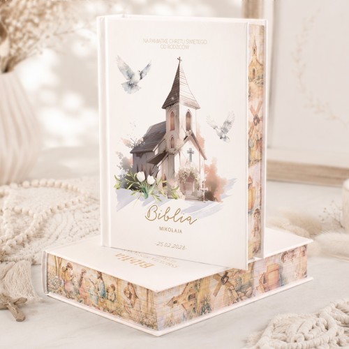 Pamiątka Chrztu - imienna biblia z zdobionymi brzegami