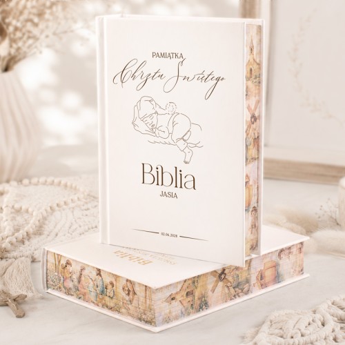 Biblia personalizowana z malowanymi brzegami na Chrzest