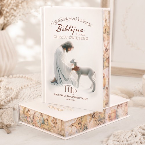 Biblia personalizowana ze zdobionymi brzegami na Chrzest