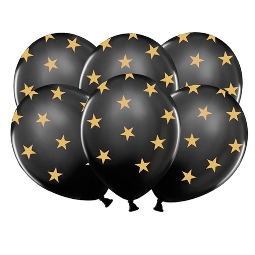 BALONY czarne w złote gwiazdki 30cm 6szt