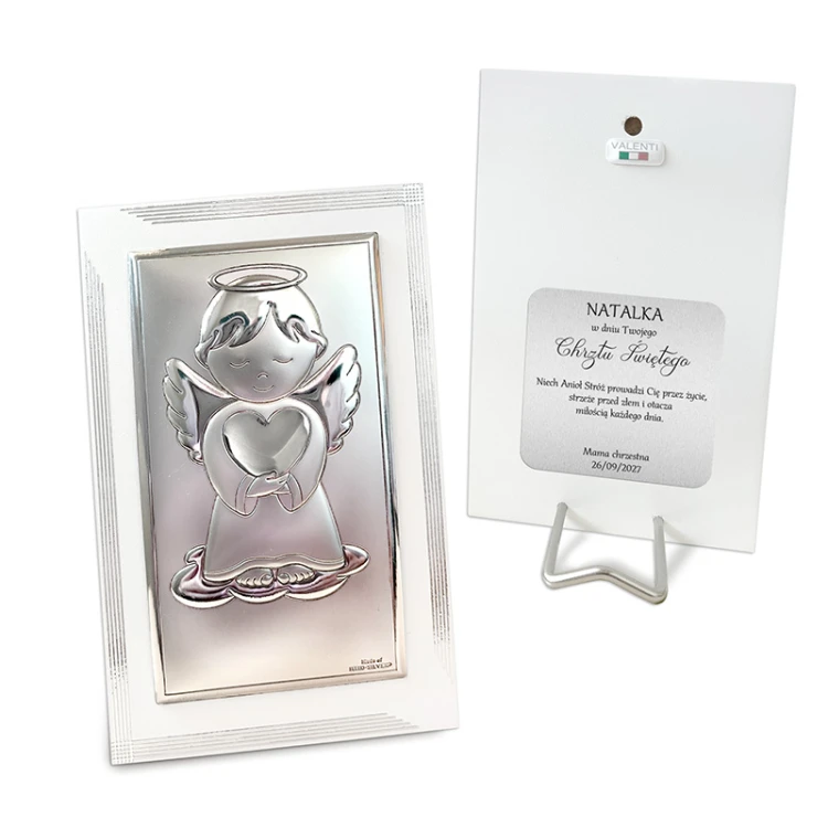 Personalizowany obrazek z Aniołem na prezent z okazji Chrztu Świętego.