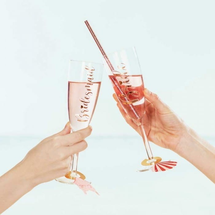 NAKLEJKI na kieliszki połyskujące różowe złoto Bride & Bridesmaid 6szt.