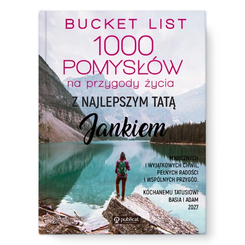 Personalizowana książka podróżnicza dla taty z górskim zdjęciem na okładce.