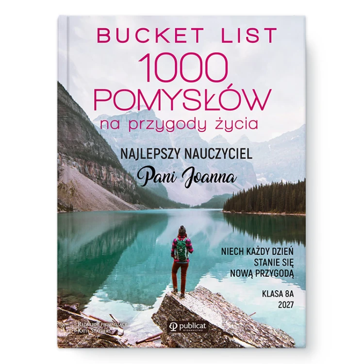 Oryginalny prezent dla nauczyciela w formie Bucket List i imieniem na okładce.