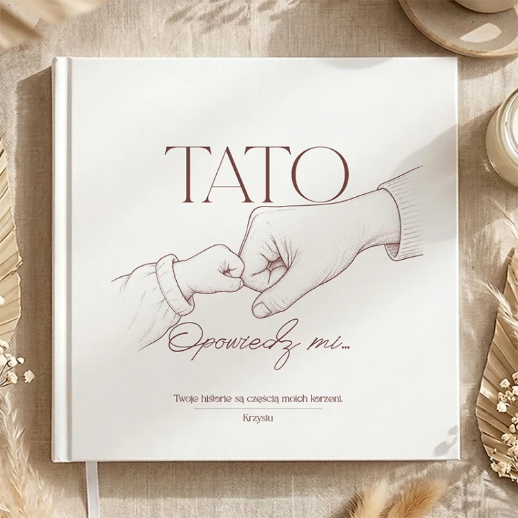 Książka Opowiedz Mi Tato personalizowany prezent dla taty z miejscem na wspomnienia i rodzinne historie