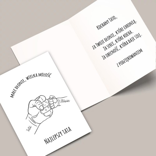 Elegancka kartka dla taty z kopertą, grafiką rączek dzieci i personalizacją.