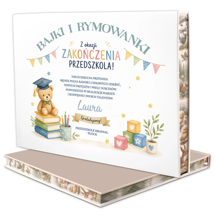 Pamiątka zakończenia przedszkola w formie personalizowanej książki dla dziecka.