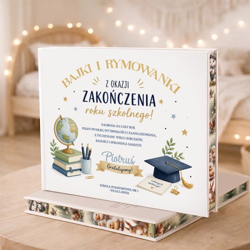 Personalizowana książka z imieniem dla dziecka jako prezent na zakończenie roku szkolnego.