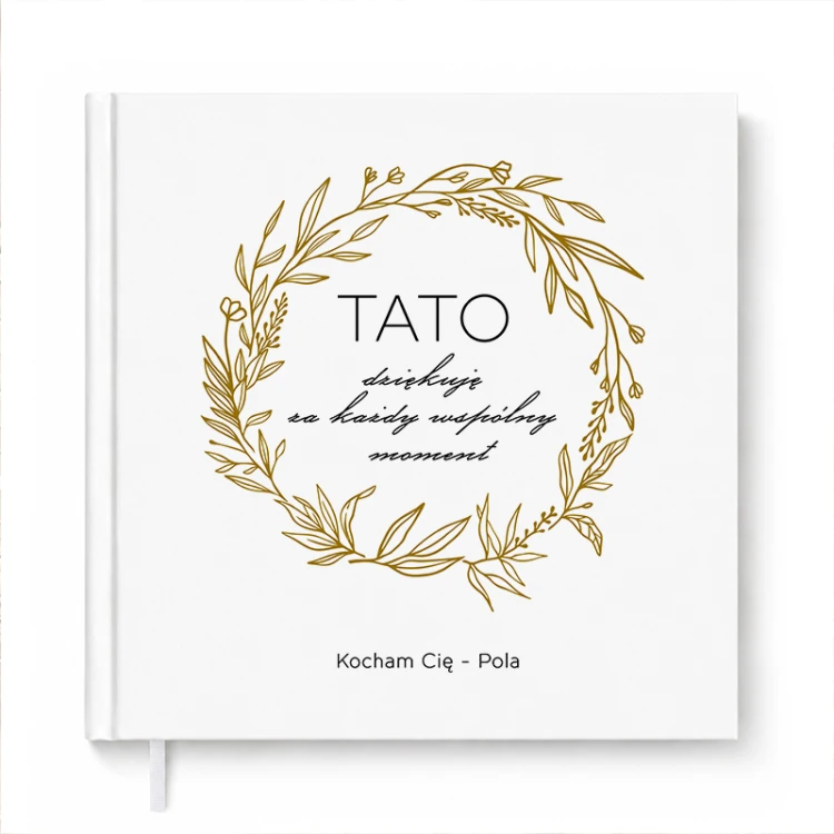 Książka "Tato Opowiedz Mi" z podziękowaniami i miejscem do uzupełnienia wspomnień.