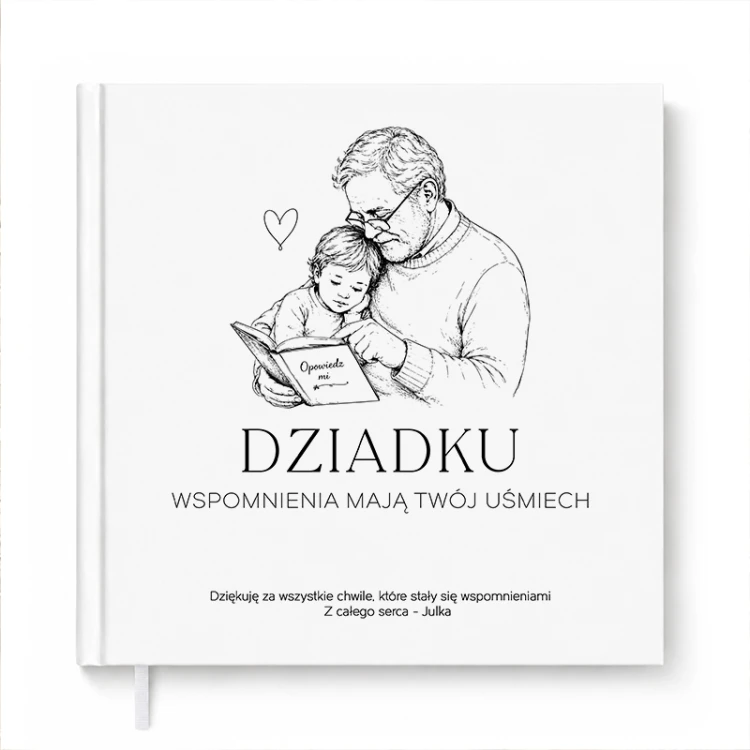 Personalizowana książka dla dziadka z napisem na jasnej okładce.
